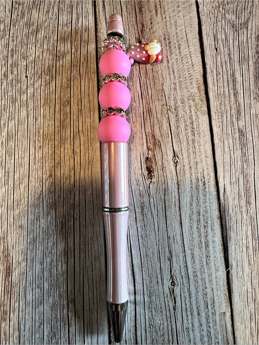 Pink gnome charm pen